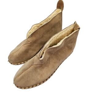 Vintage Soft Mocs Womens Sz 7 Sherpa Lined Soft Leather Sole Slippers Suede